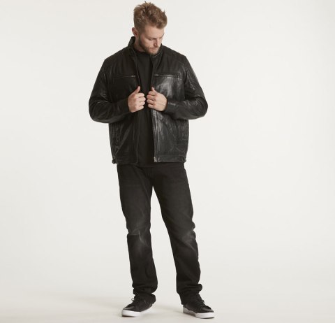 North 56 4 Duża Kurtka Zimowa Skórzana - Czarna