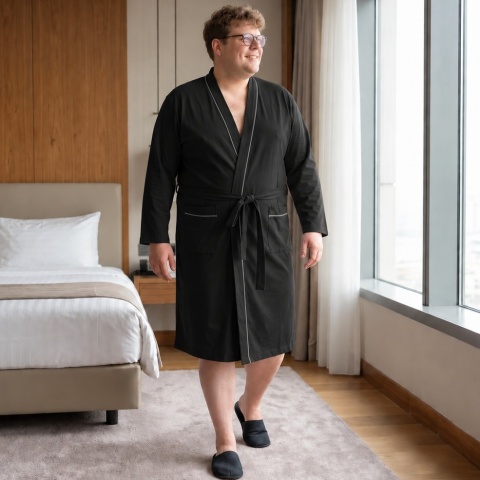 Duży Lekki szlafrok Kimonowy Adamo - Czarny